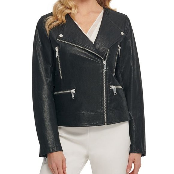 DKNY Faux-Leather Moto Jacket - Picture 1 of 8